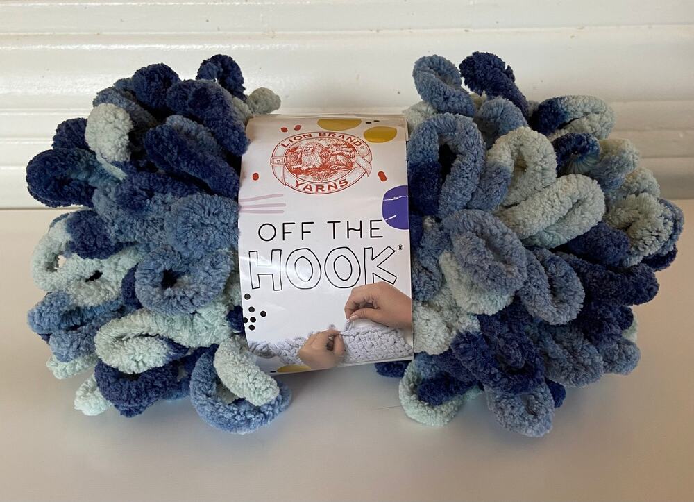 NEW Lion Brand Off The Hook Yarn Light Blue Sapphire Chenille Finger Knit Loop